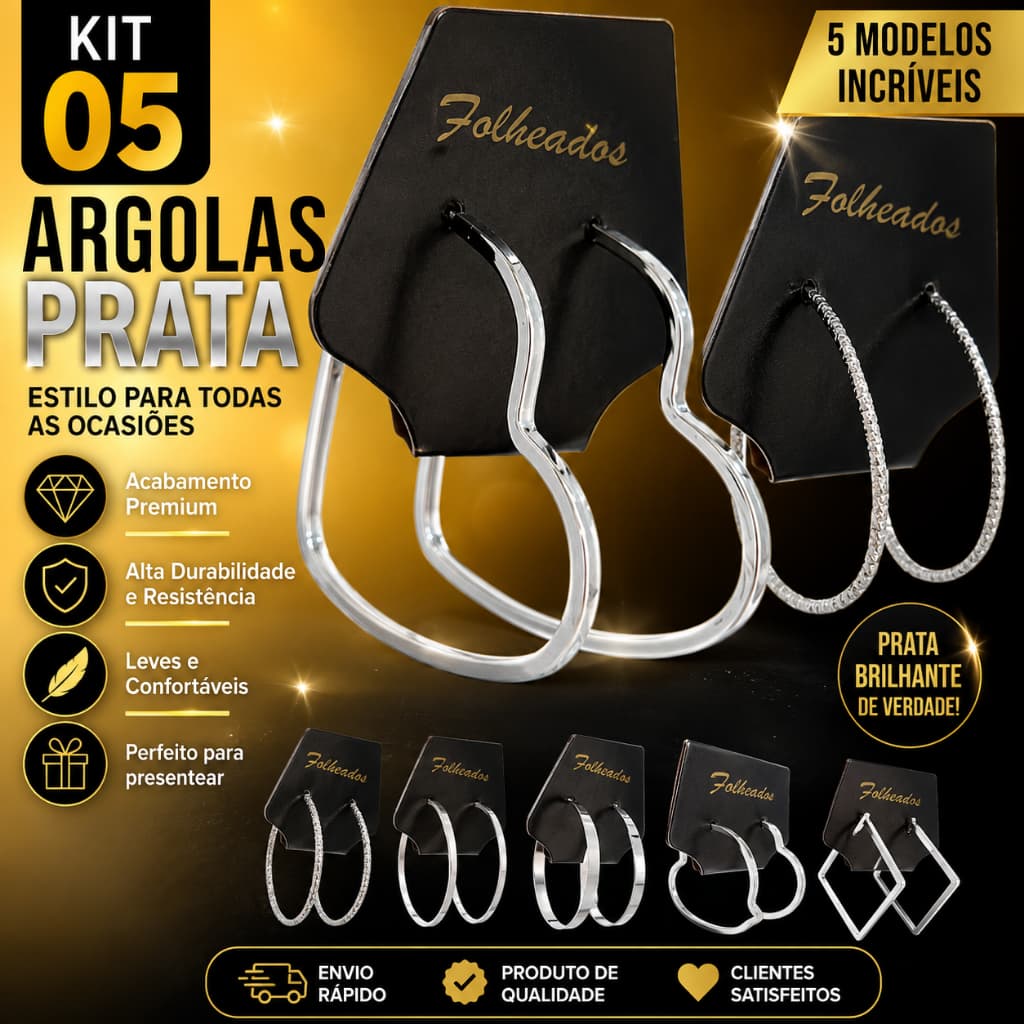 ✨ Kit 5 Brincos de Argolas Exclusivas – Prata 925 com Garantia 1 Ano ✨