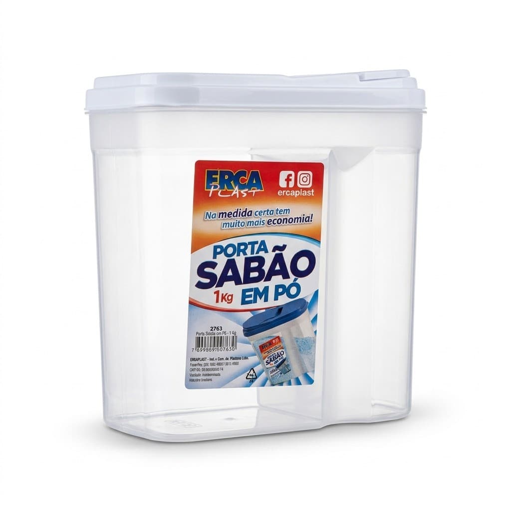 Porta Sabao em Po 1kg Ercaplast Organizador Lavanderia Pote com Tampa Recipiente Sabão em pó