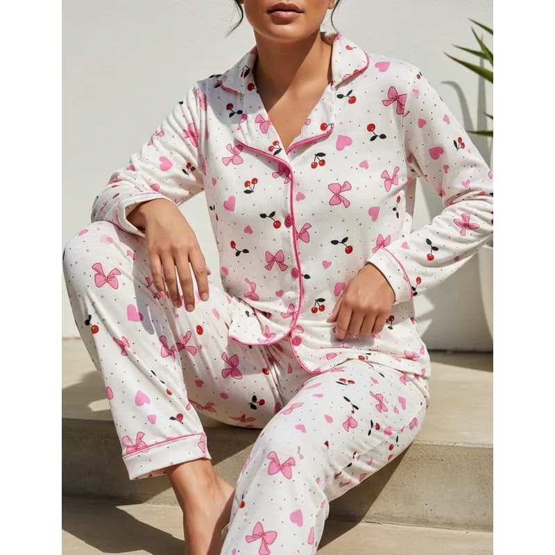 Pijama Americano Feminino Adulto Com Botões Calça e Blusa de Frio Amamentação Inverno Malha Conforto