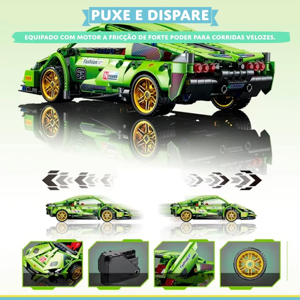 Bloco de Montar Supercarro Esportivo Fricção 451 Peças Carrinho Colecionável MSP Kids