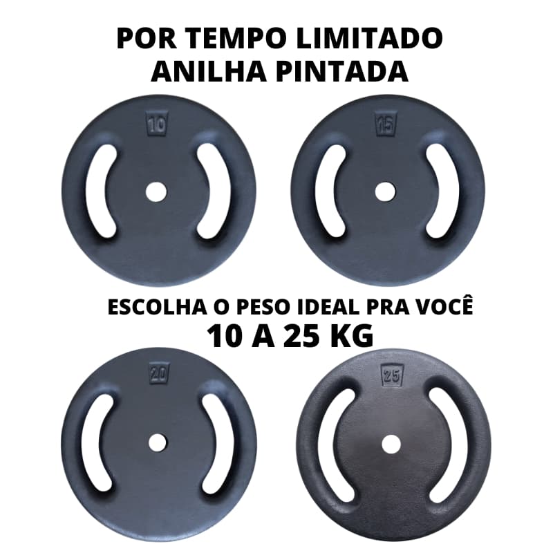 Anilha Vazada Pintada 10 a 25 Kg /  Treino Musculação Peso Academia Exercício