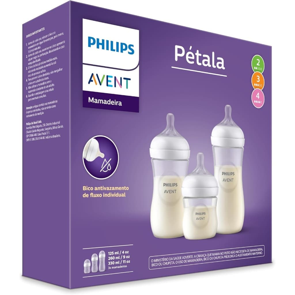 Kit 3un Mamadeira Avent Pétala - 125ml+260ml+330ml