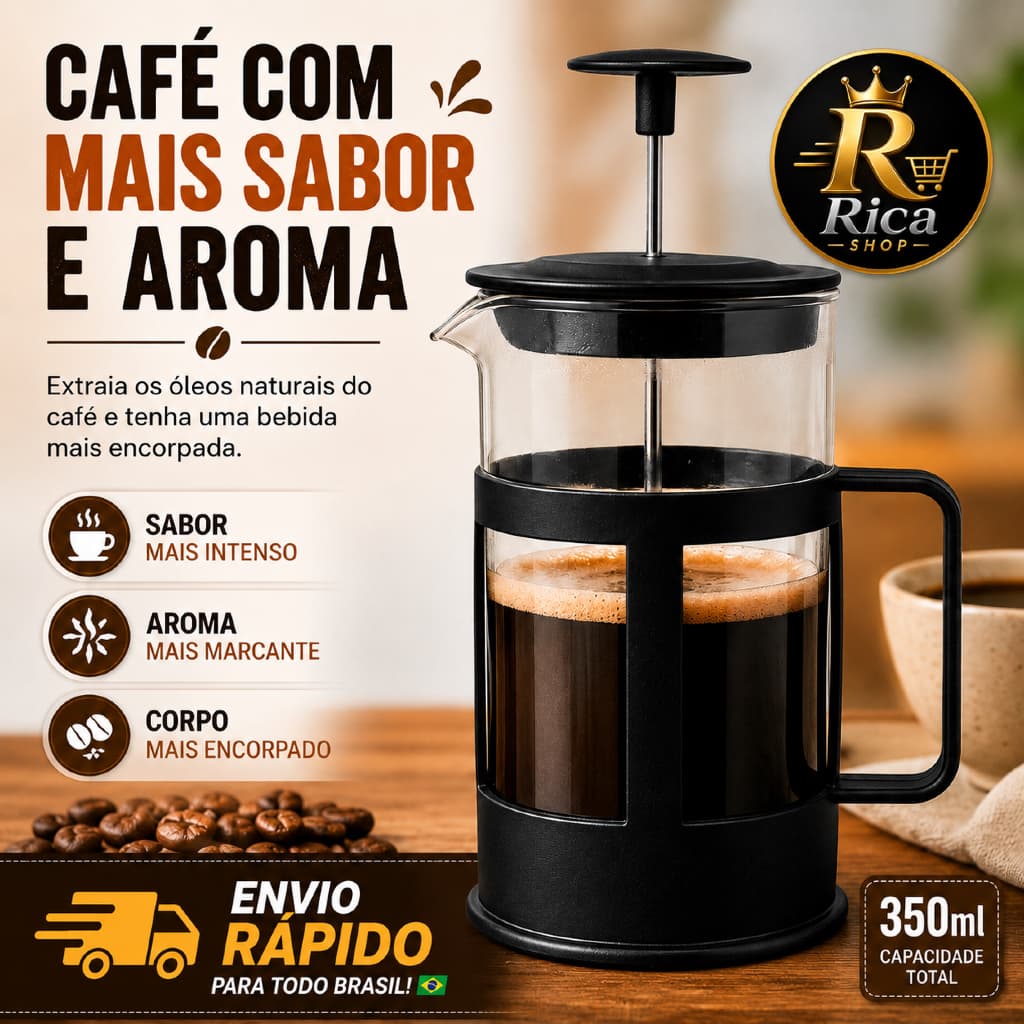 Prensa Francesa 350ml Cafeteira Francesa Vidro Filtro Inox Para Café Gourmet e Chá