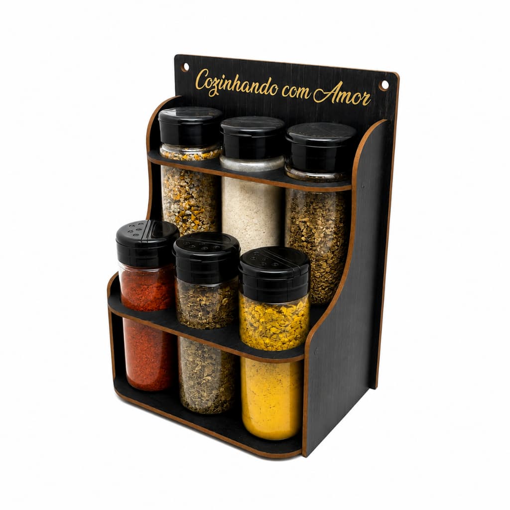 Porta Temperos 6 Potes Mesa Parede Organizador Cozinha