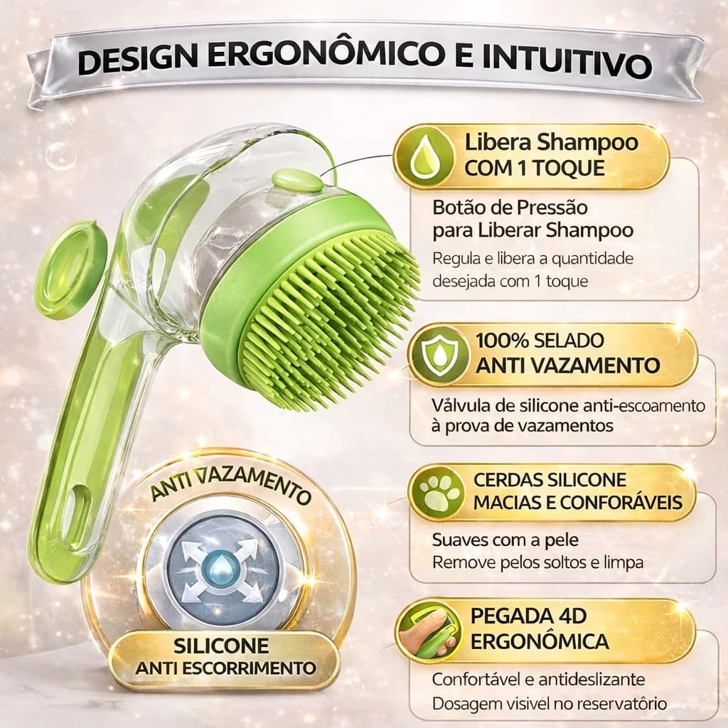 Escova Massageadora para Pet com Reservatório de Sabonete para Banho e Limpeza