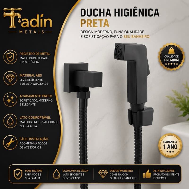 Ducha Higiênica Preta Abs Quadrada