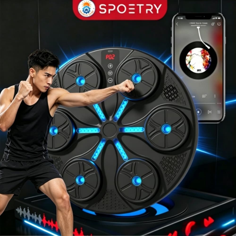 Máquina de Soco Inteligente com Música Bluetooth LED Recarregável 8 Modos Treino Fitness Reflexo Alívio de Estresse