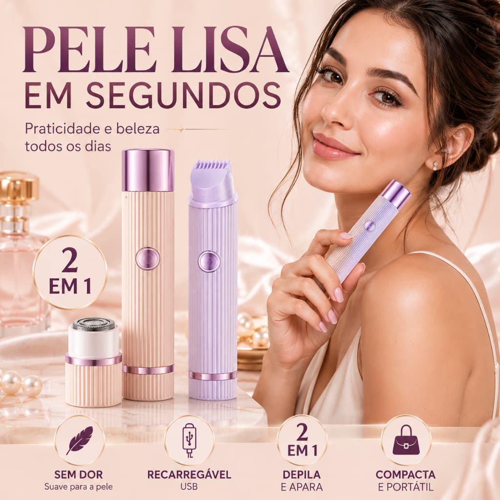 Depiladora Facial Feminina 2 em 1 Recarregável USB Removedor de Pelos e Sobrancelhas