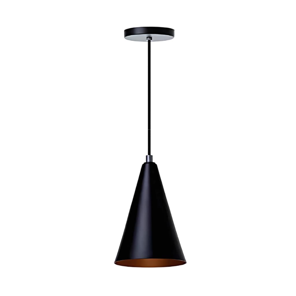 Pendente Luminária Lustre Cone 20x12 Preto Com Cobre Unidos Designer de Alto Nível Luxuoso