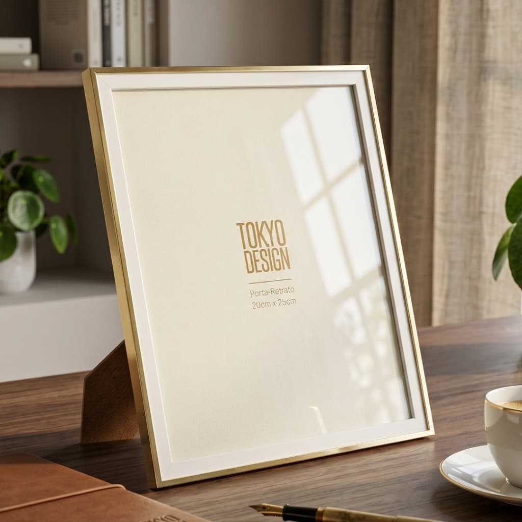 Porta Retrato 20x25 Palmira Dourado Branco MDF Tokyo Design