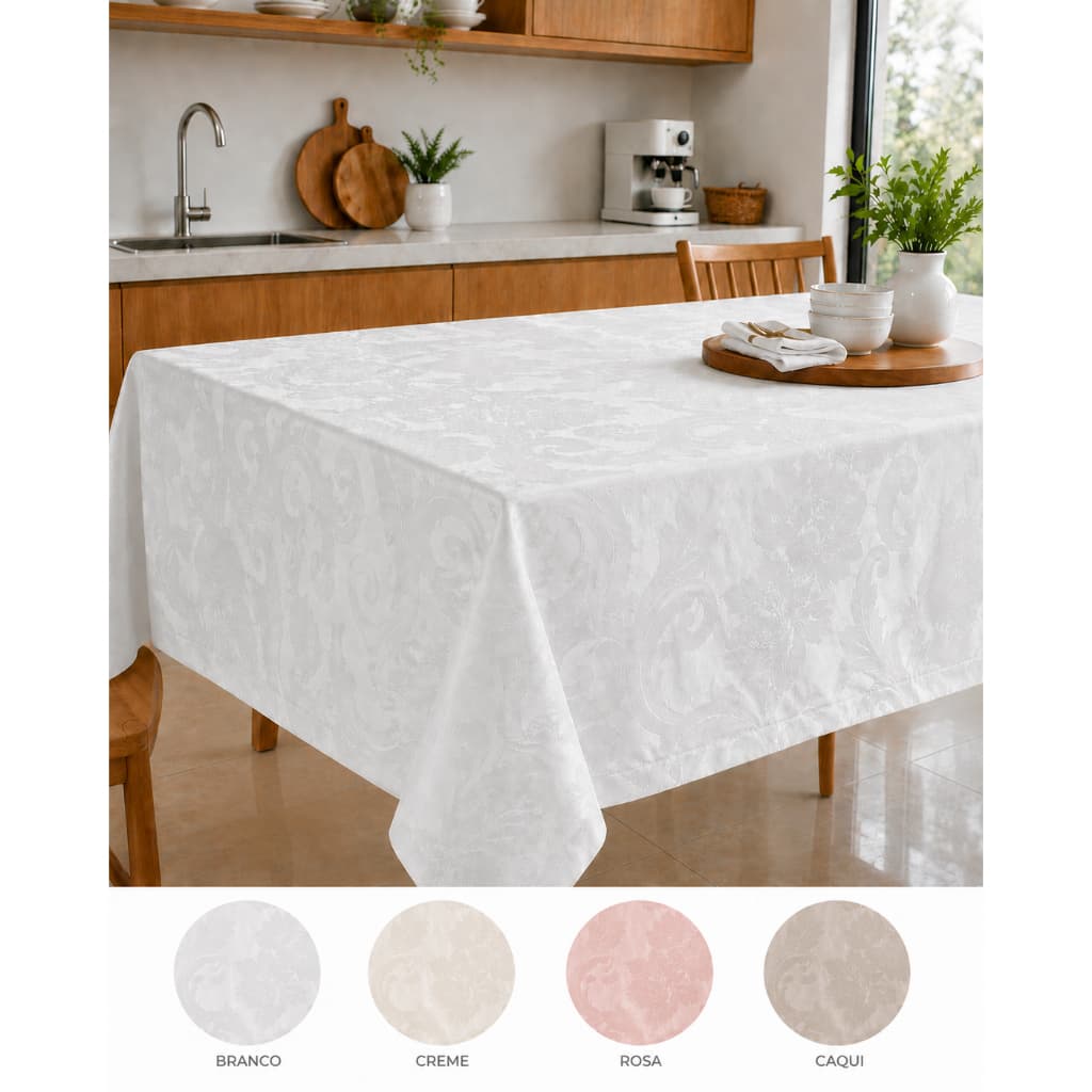 toalha de mesa jaguard 170x270 8 a 10 lugares quadrada 100% poliester não amassa