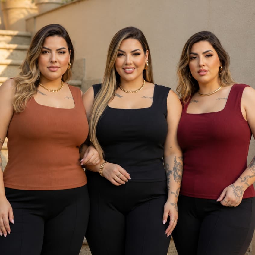 Blusa Regata Regatinha Decote Quadrado Plus Size Veste 44 ao 54 Ribana Moda Feminina Tendência Verão