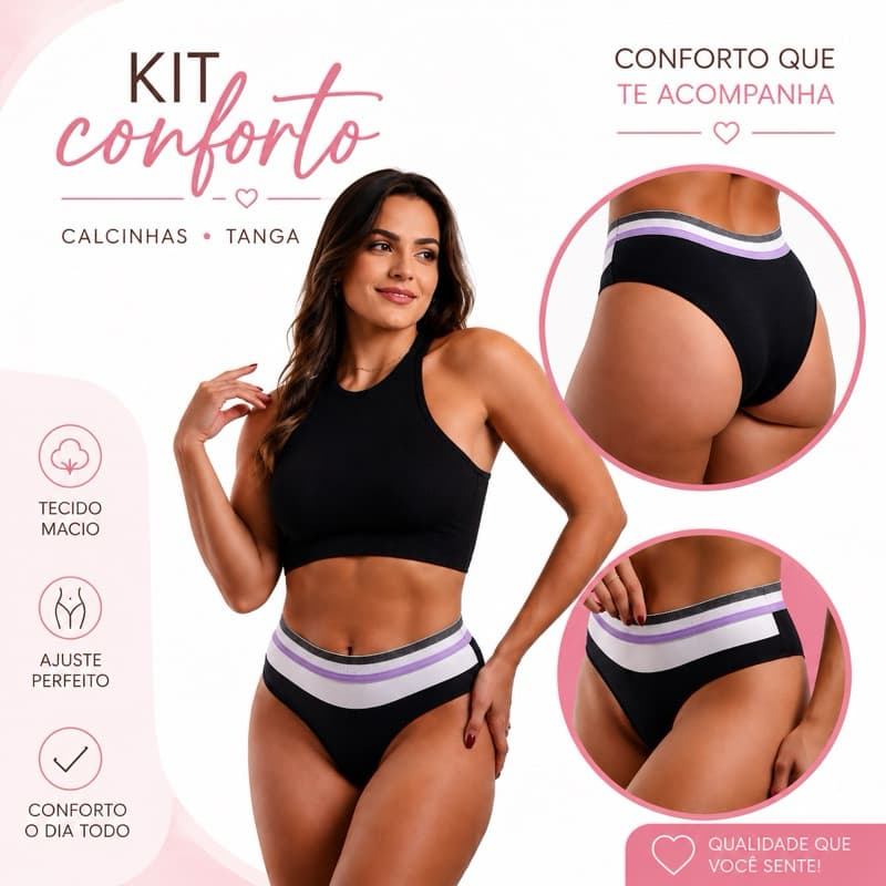 Kit 10 Calcinhas Cós Alto Cueca Feminina Conforto Microfibra
