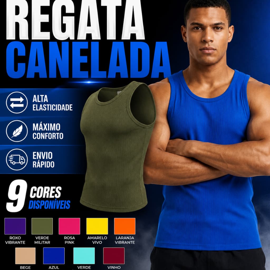 Regata Masculina Modelo Americano Ribana Canelada Algodão e Elastano