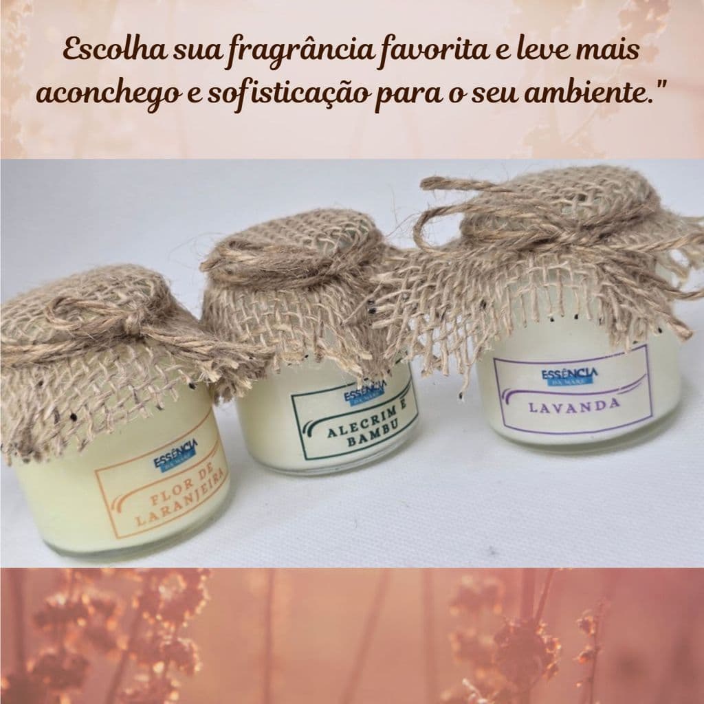 🌿 Kit com 3 Velas Aromáticas 50g | Essências da Natureza- Lavanda, Alecrim e Flor de Laranjeira
