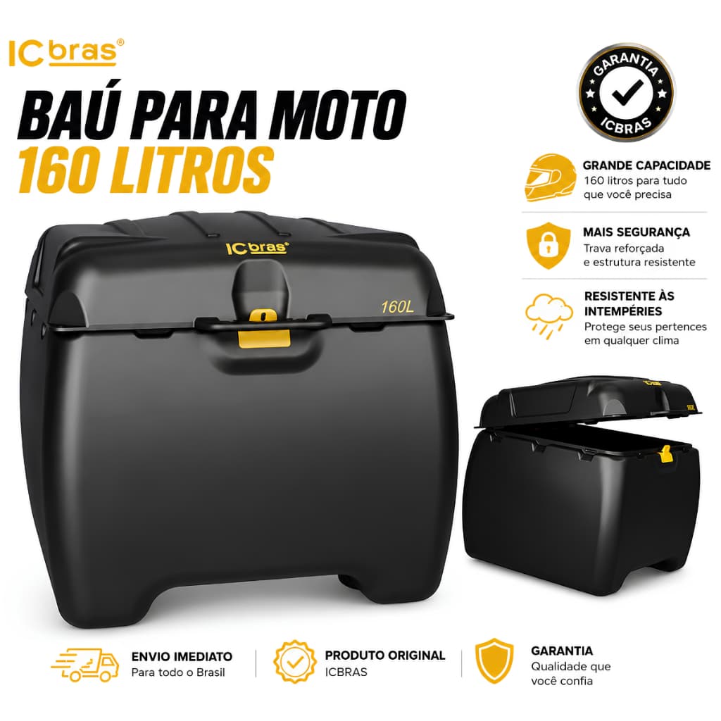 Baú 160 Litros Para Entrega Motoboy Grande Caixa Para Moto ICBRAS Delivery Entrega
