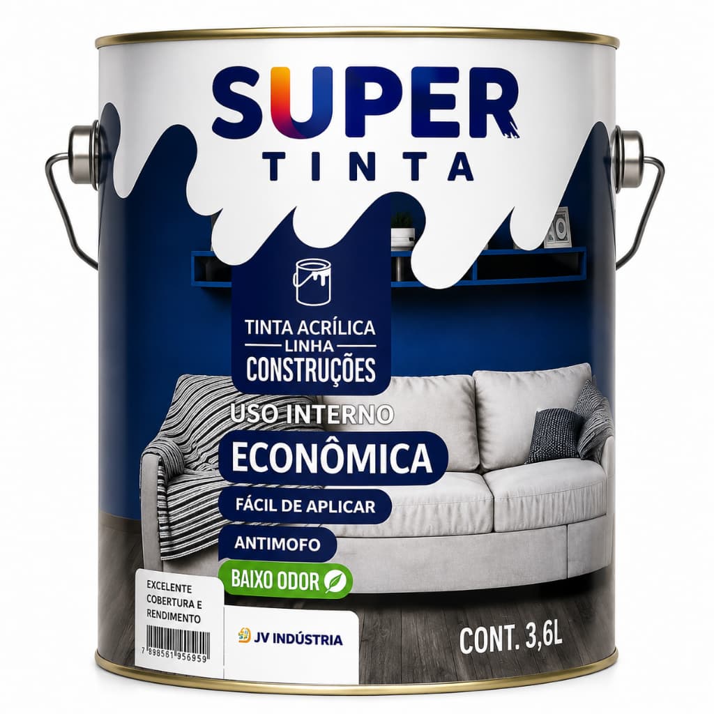 Tinta Acrílica Interno Econômica Branca Antimofo 3,6L Balde Supertintas