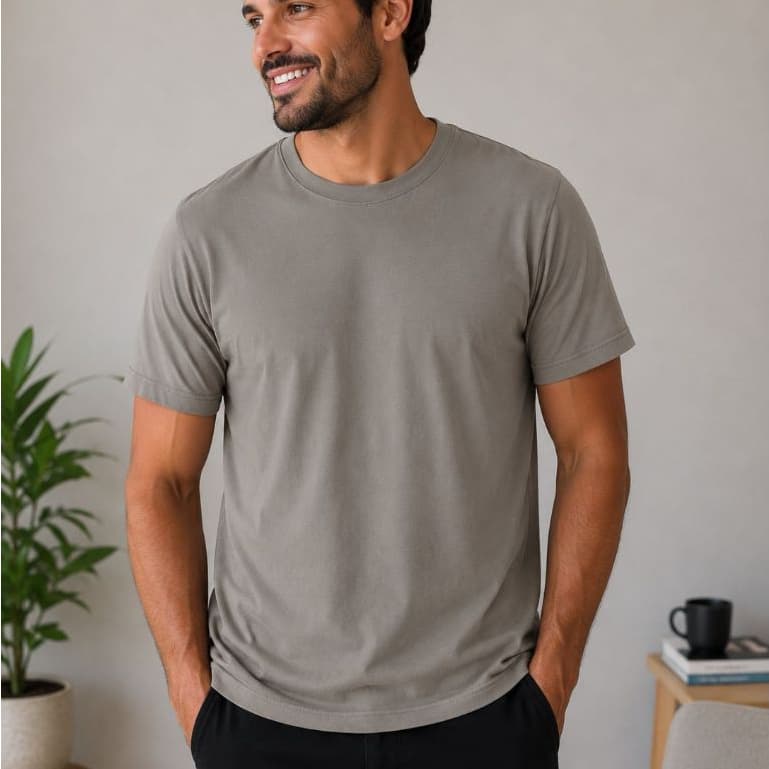 Camiseta Masculina P ao XGG Algodão penteado 100% Algodão Cinza