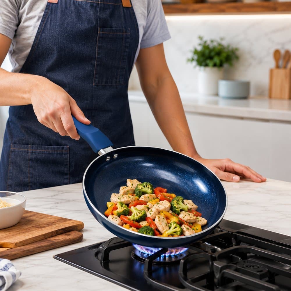 Frigideira Antiaderente Cerâmica Indução Não Gruda Sem Óleo Max Chef Blue - Cor Azul (Sem Tampa)
