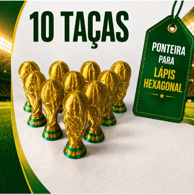Kit 10 Ponteiras Taça Da Copa Do Mundo Para Lápis  - Dourada Premium