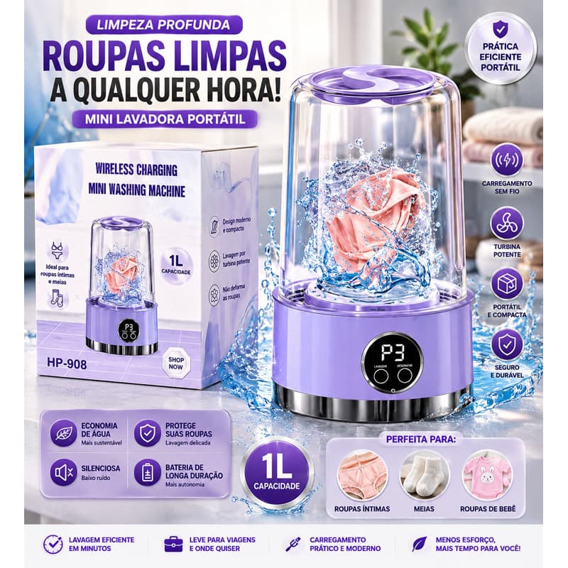 Mini Máquina de Lavar USB 1000ml com Alimentação USB Portátil