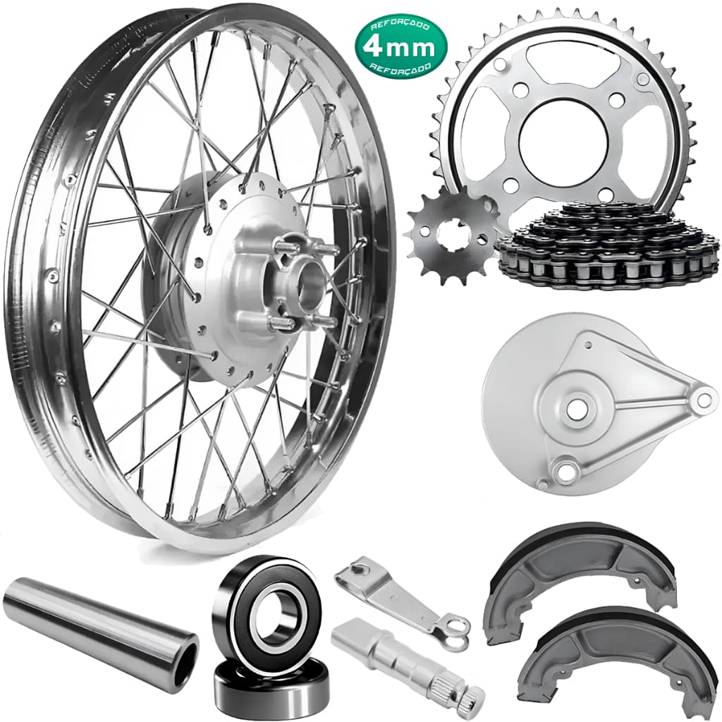 Roda Aro Calha Traseira Cg Fan 125 09/18 Com Espelhos Relação Lonas Rolamento Braço Eixo Patim