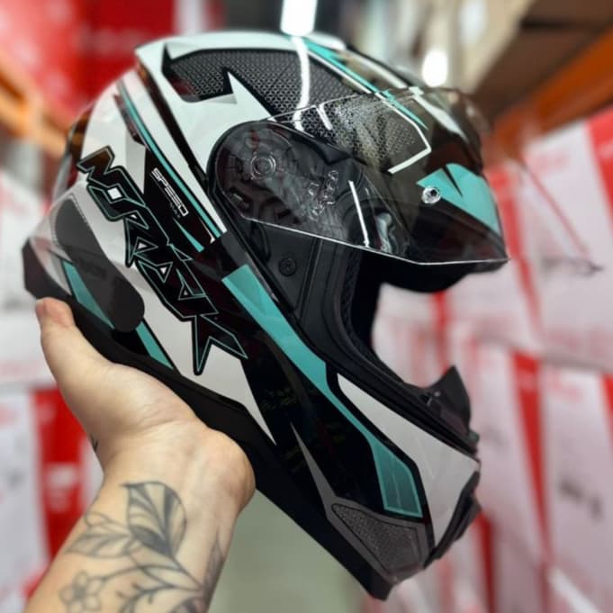 CAPACETE NORISK RAZOR SPEEDMAX VERDE BRANCO MASCULINO FEMINIO ORIGINAL + VISEIRA CRISTAL OFERTA TOP