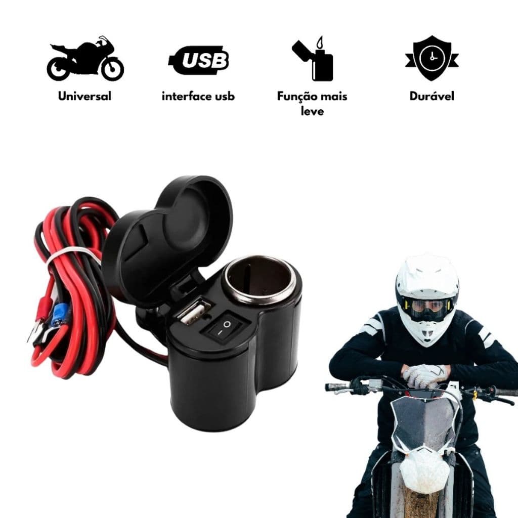 Carregador De Celular Turbo Usb Para Motos 12V Acendedor