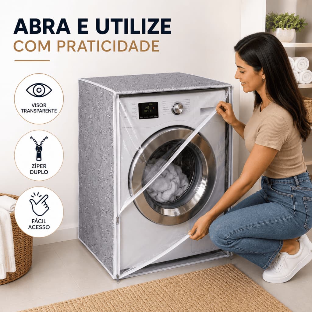 Capa Protetora de Maquina de Lavar Abertura Frontal Com Visor Transparente GG Várias Cores