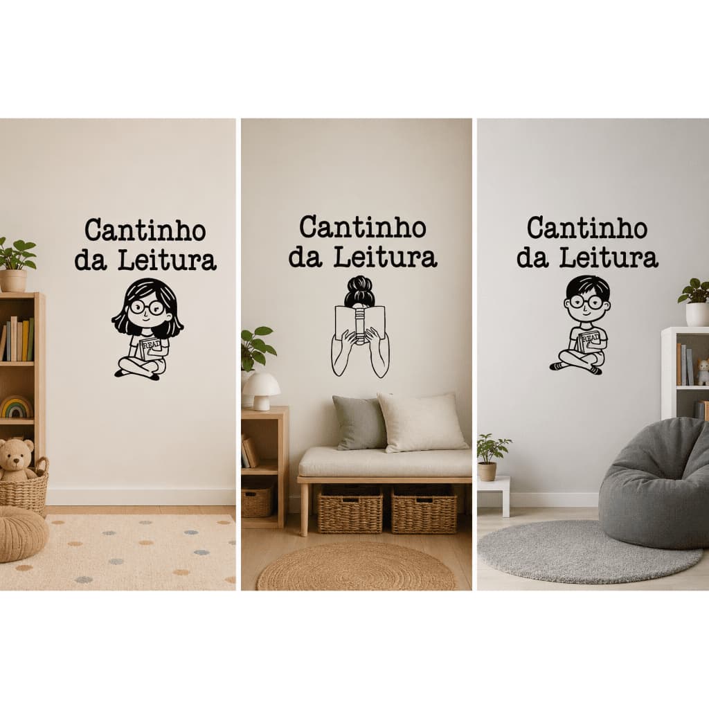 🌸 Adesivo de Parede Cantinho da Leitura clean Infantil Menina Lendo 🌸