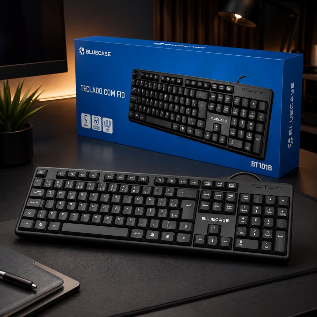 TECLADO USB BLUECASE BT101B - PRETO, 107 TECLAS, ABNT2, CABO 1,2M