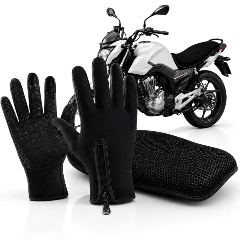 Kit Luva Impermeável Moto Bike Térmica Touch + Capa Térmica Para Banco Moto Motoqueiro Frio