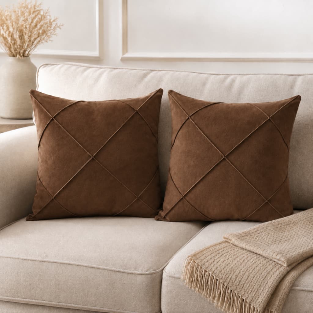 Kit 2 Capa de Almofada Suede Premium Drapeada Várias Cores 45x45 cm com Zíper para Sala Sofá Cama