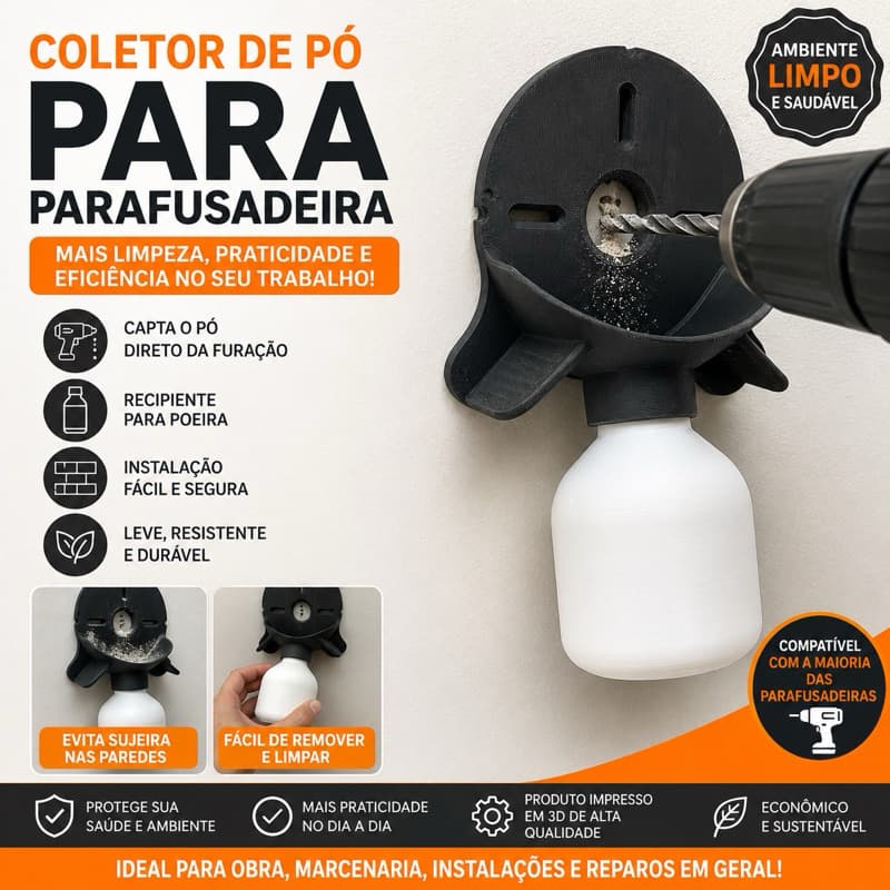 Coletor de Pó para Furadeira e Parafusadeira com Reservatório | Evita Sujeira na Perfuração