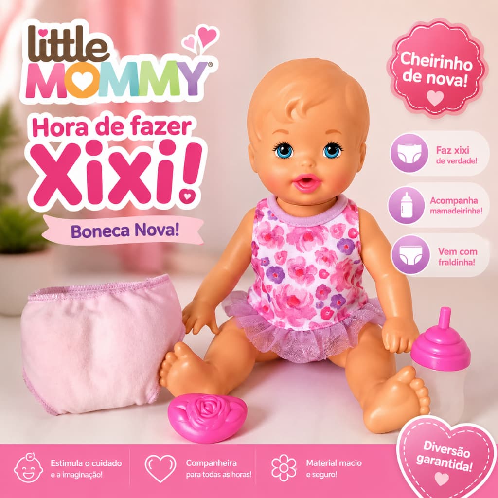 Boneca Little Mommy "Hora de Fazer Xixi Faz Xixi de Verdade" | Nova, sem caixa, com todos acessórios