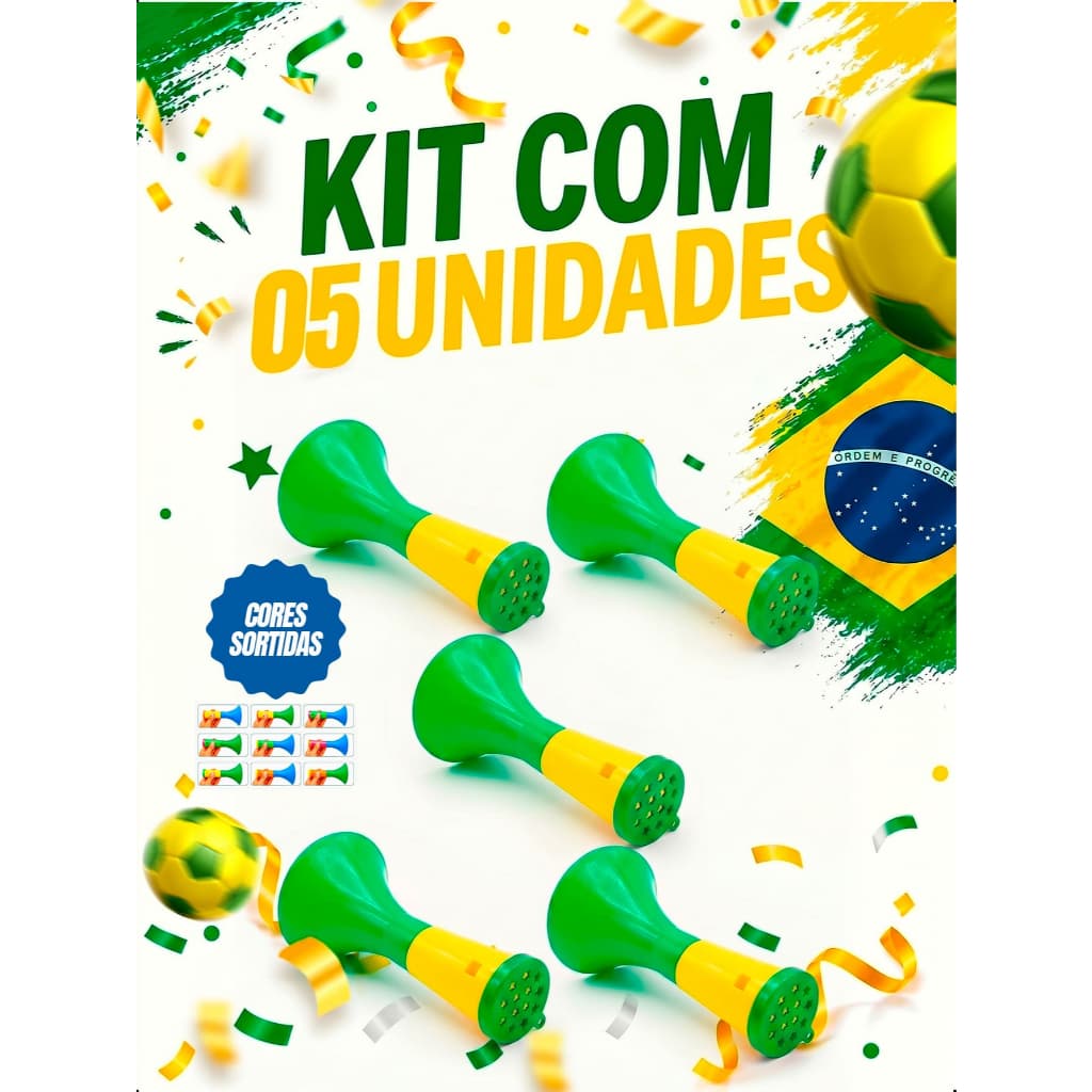 Kit 5 Mini Corneta Copa Mundo Brasil Vuvuzela Torcida Festa