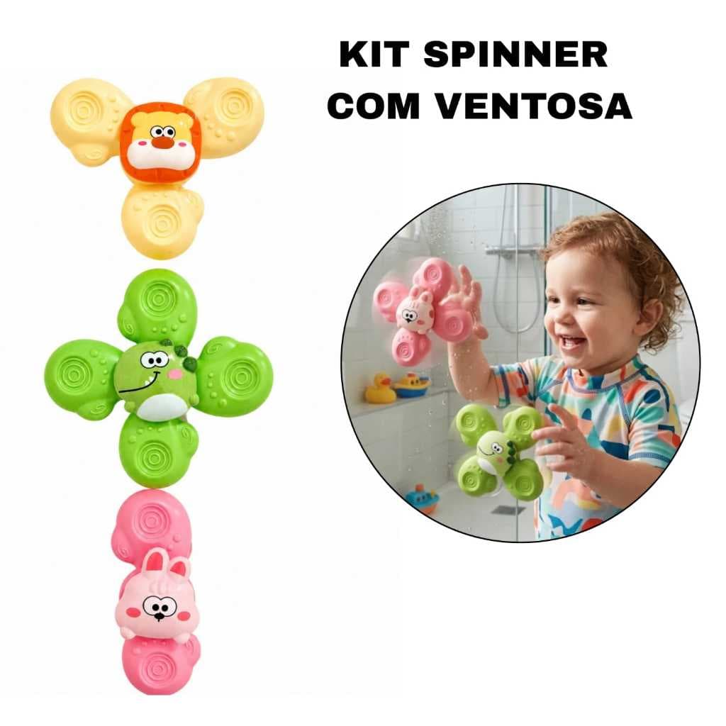 Kit Spinner com Ventosa Brinquedo Giratorio Para Carro Passeios Banho Divertido