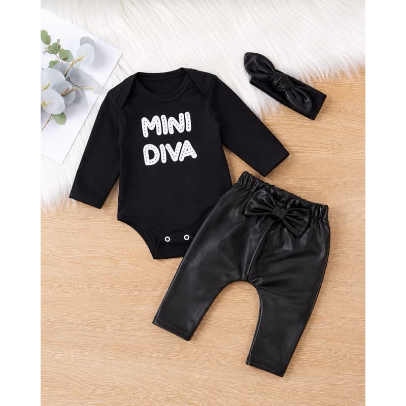 Conjunto Menina Bebê Mini Diva Calça Cirrê Manga Body Manga Longa Algodão Faixa Laço Moda Baby