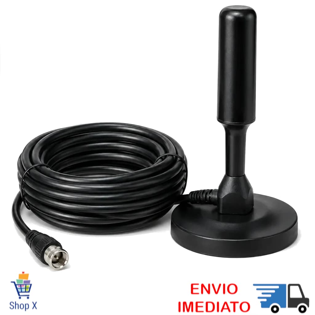 Antena Digital HDTV Copa do Mundo UHF VHF FM Interna Externa 3m Prova D'água Base Imã Amplif. 3,5dbi