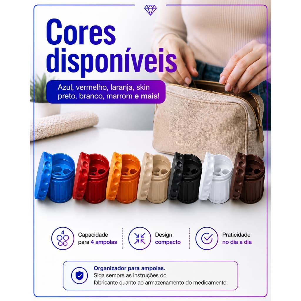Estojo Porta Ampolas 4 Compartimentos | Organizador Compacto para Transporte e Armazenamento 3D