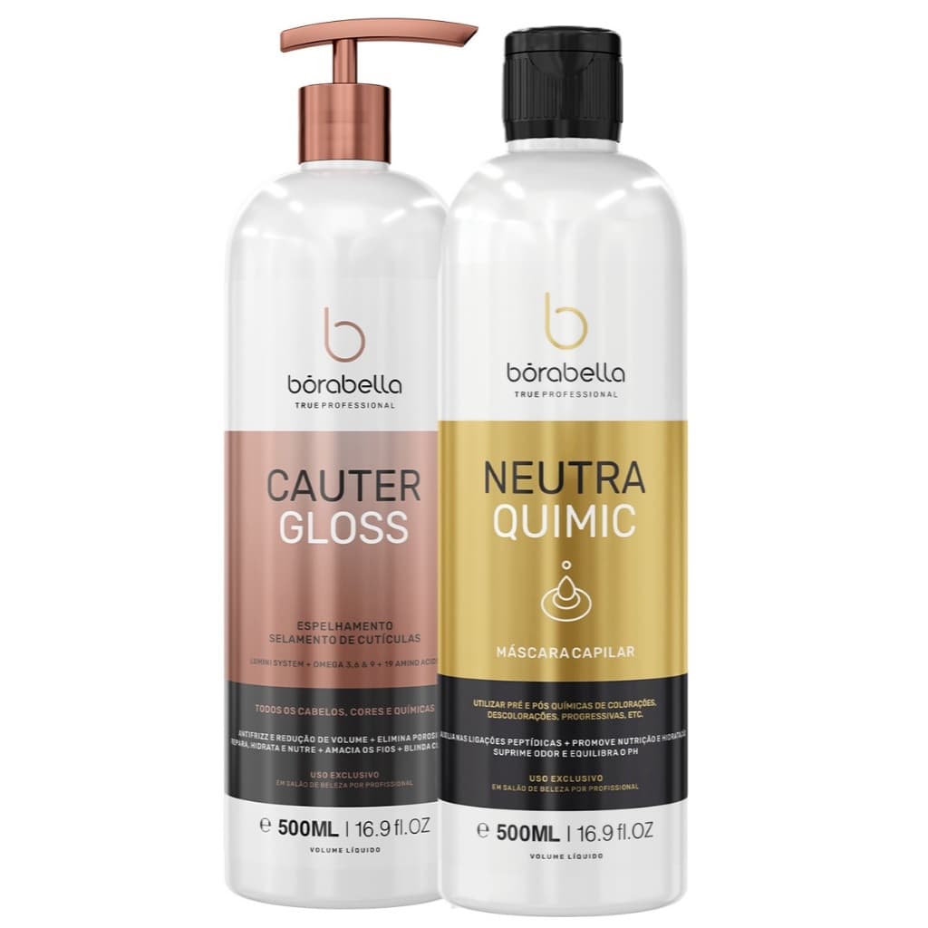 Kit Neutraquimic Borabella + Cauter Gloss Cauterização e Espelhamento Capilar 500ml