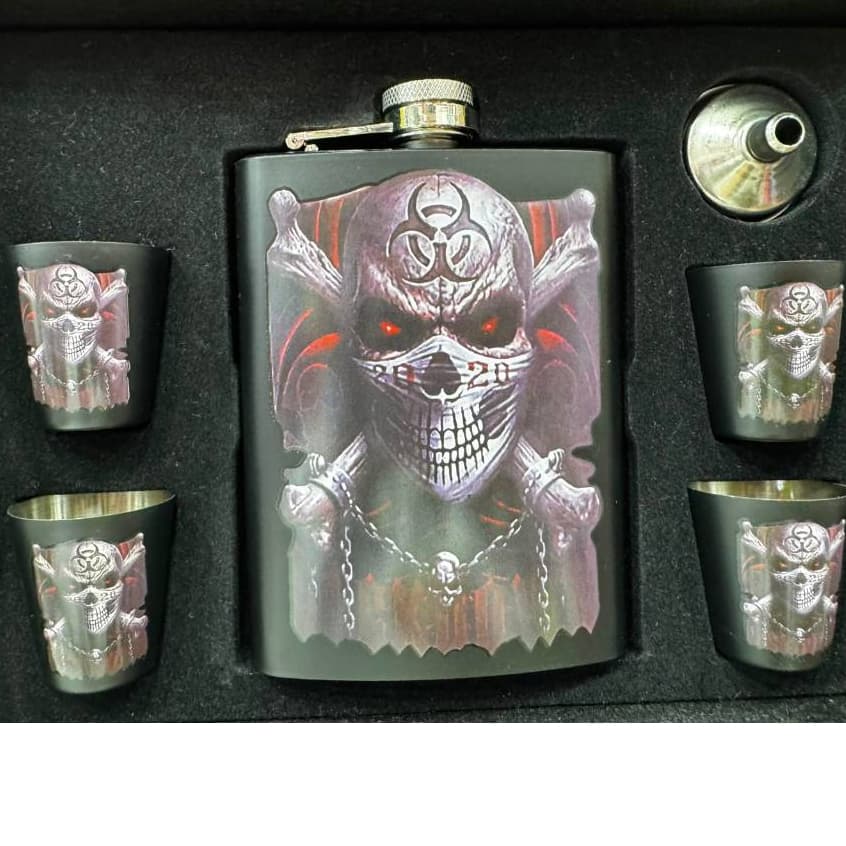 Cantil Whisky Porta Bebida 9oz 270ml - Kit 4 Copos - Funil