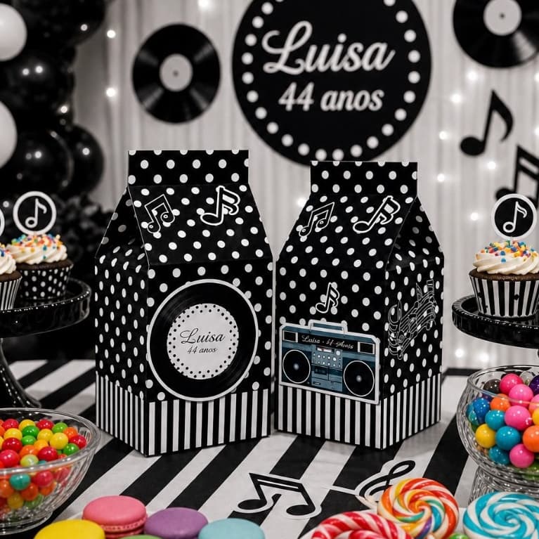 Caixa Milk Festa Anos 60 70 80 Caixinha Retro Personalizada - Lembrancinha Flash Back - Pegue e Monte