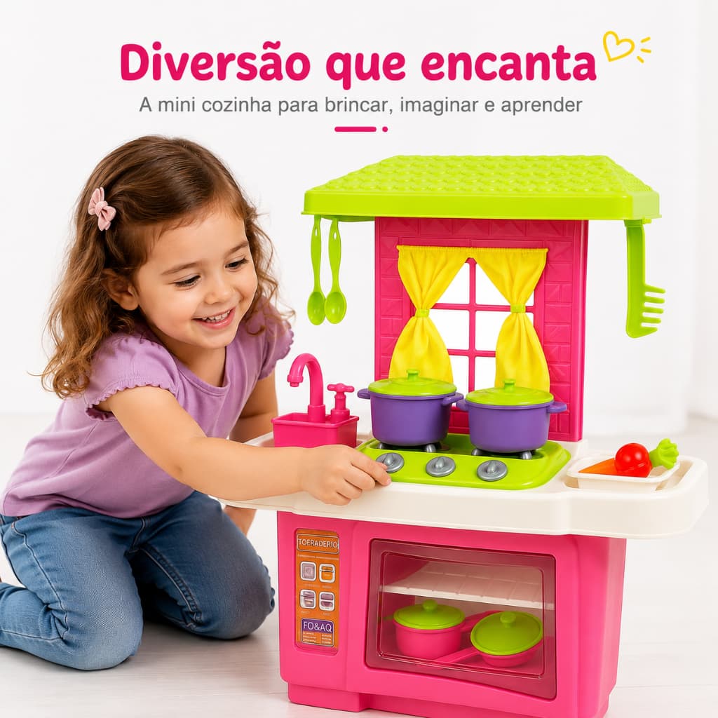 Kit Cozinha Infantil Completa com Forno Fogão Pia e Acessórios Brinquedo Educativo