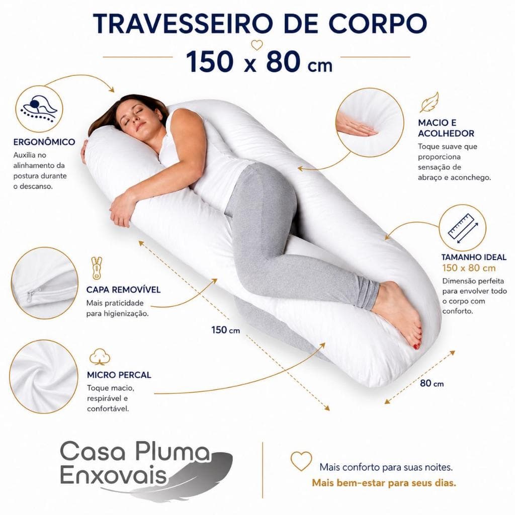 Travesseiro de Corpo Gigante Formato U Ergonômico com Fronha