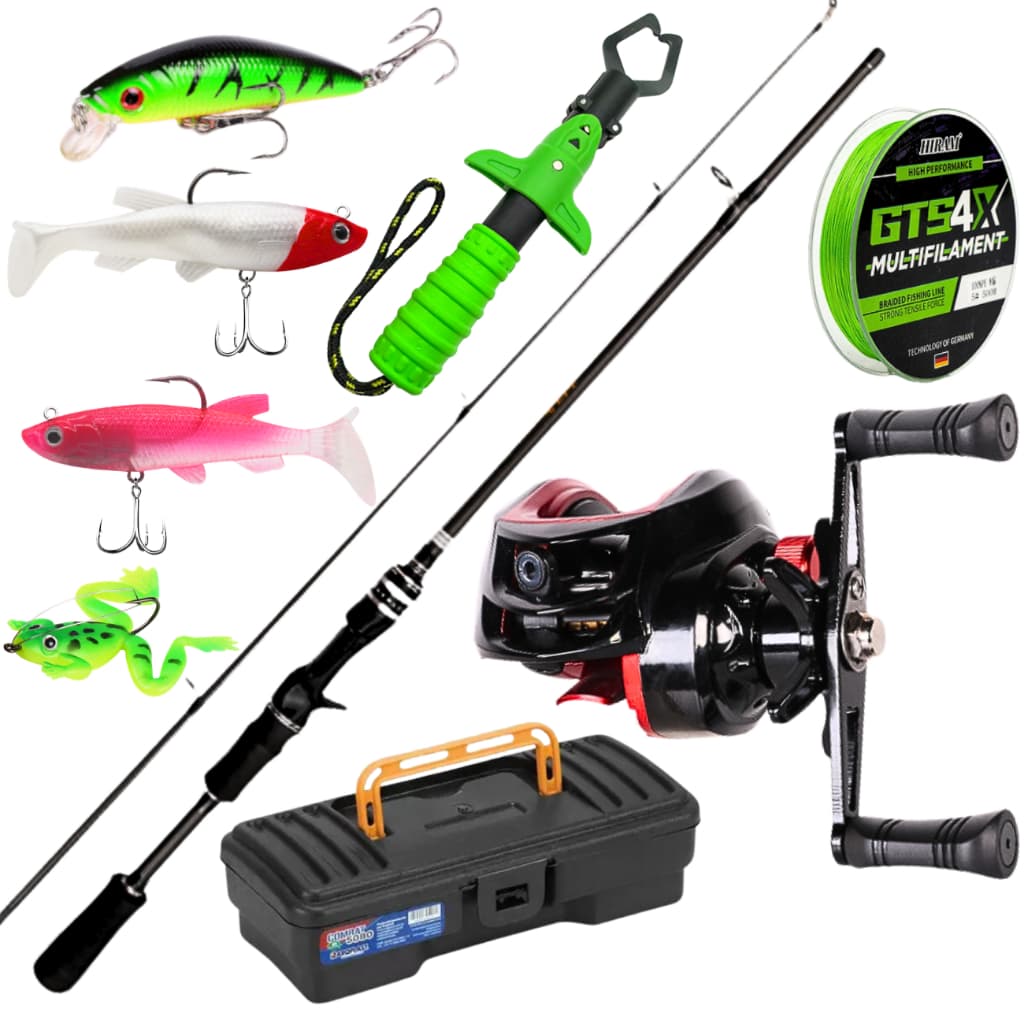 Carretilha de Pesca Anti Cabeleira Max Drag 10 kg Kit Vara Carbono Linha Isca Artificial  Alicate