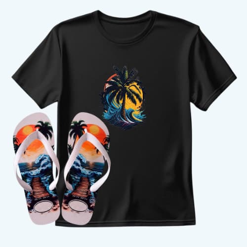 kit Camiseta + Chinelo Masculino Moda Praia Combo Exclusivo Por Do Sol