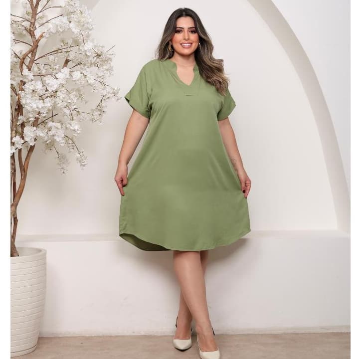 Vestido Feminino Plus Size Viscose Sarja Manga Curta Soltinho Confortável Leve Macio