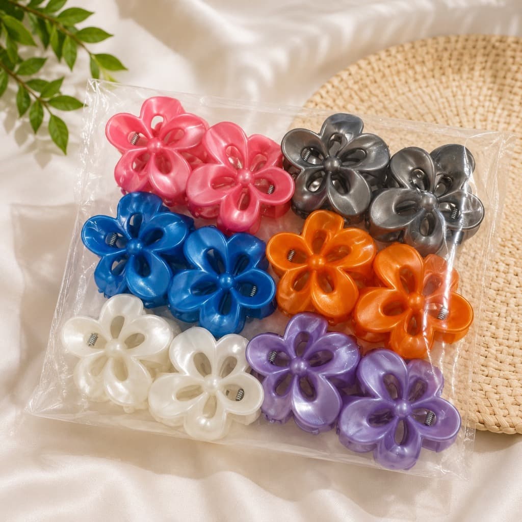 Presilhas Flor Coloridas 12 Peças Prendedor de Cabelo Feminino Acessório Elegante Tendência Piranhas