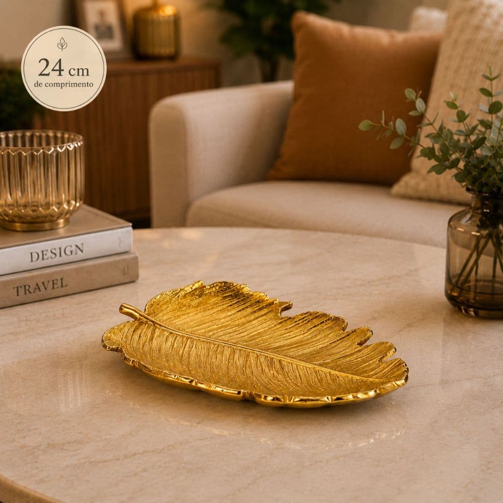 Centro de Mesa Folha Curva Dourada Decoração Sofisticada para Casa com Luxo e Elegancia